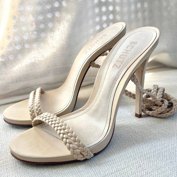 SCHUTZ Jada Braided Ankle Tie High Heel Sandals in Eggshell Sz 7 - Picture 3 of 14